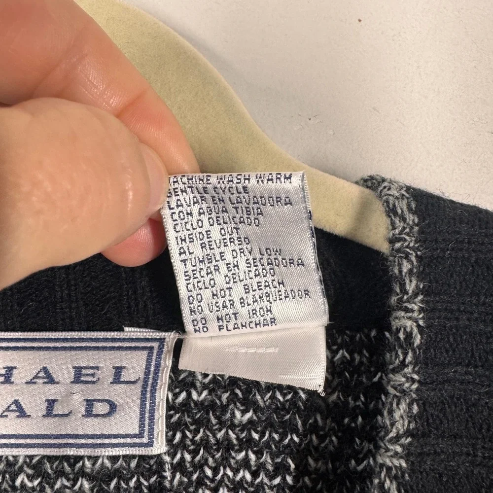 Michael Gerald Vintage Mens Cardigan Sweater Gray Geometric Knit Size M